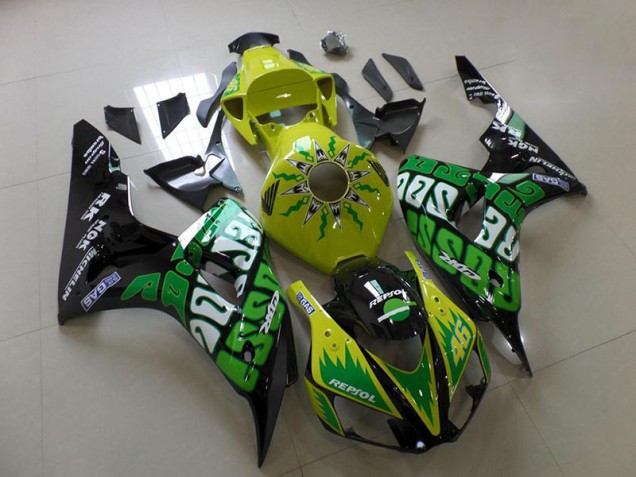 Honda CBR 1000 RR 2006-2007 Motorrad Verkleidungen - Grün Gelb Rossi