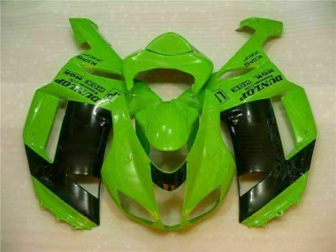 Kawasaki ZX6R 2007-2008 Motorrad Verkleidungen - Grün Schwarzer Dunlop