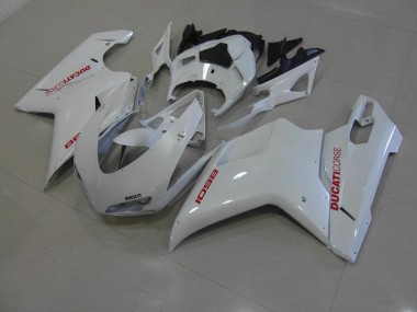 Ducati 848 1098 1198 2007-2014 Motorrad Verkleidungen - Perl Weiß mit roten Aufklebern