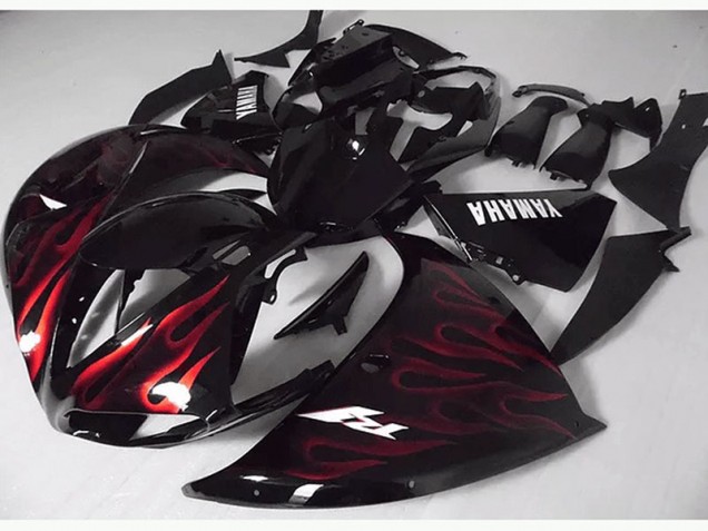 Yamaha R1 2012-2014 Motorrad Verkleidungen - Rote Schwarz Flamme